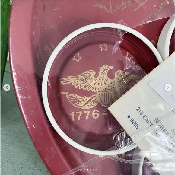 Vintage Tin Tray Coaster Set Bicentennial Pennsylvania Eagle New Old Stock - Picture 4 of 7